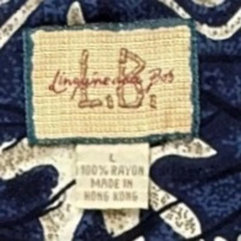 Linguine and‎ Bob Mens Large Rayon Button Down Shirt Navy Tribal Geometric Print